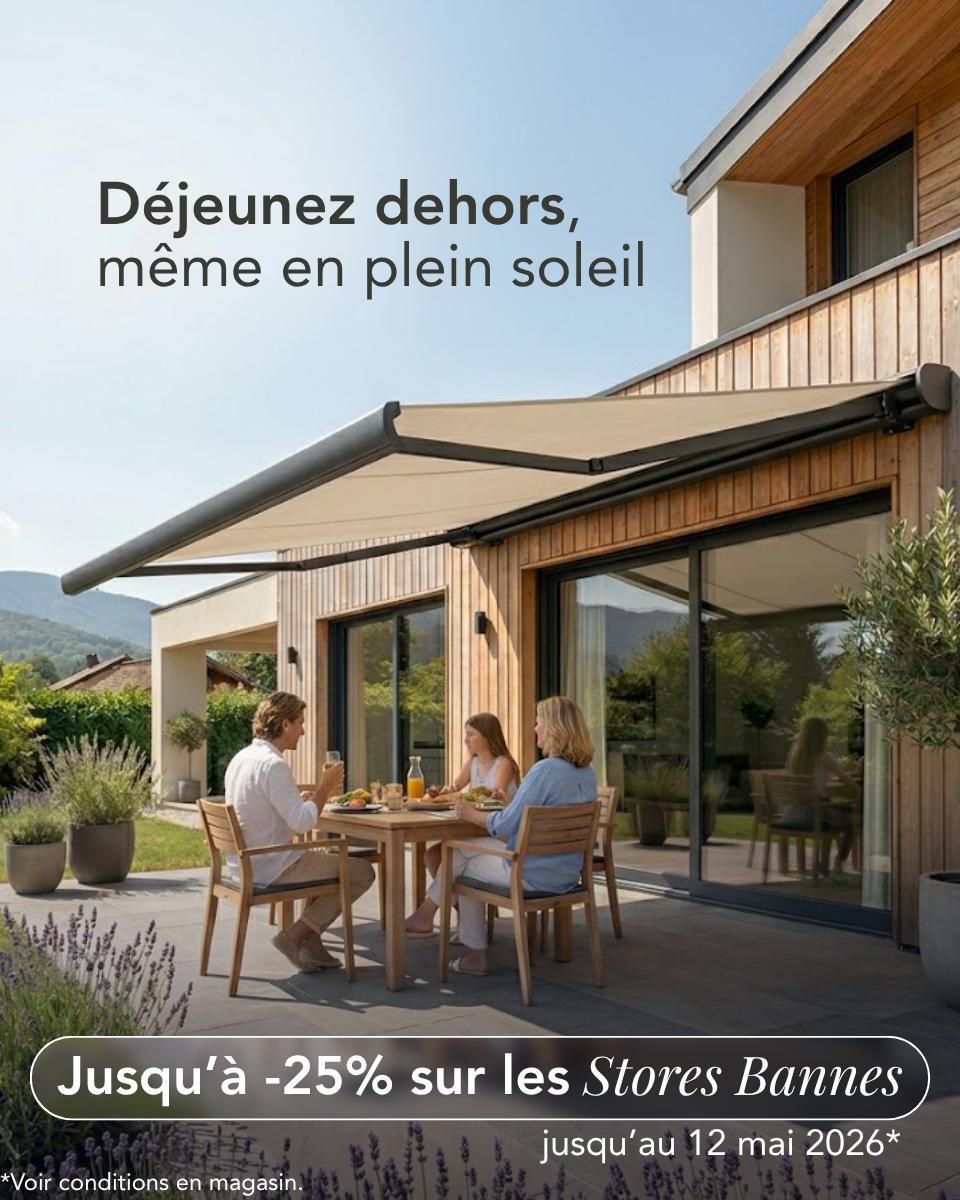 Terrasse équipée d'un store banne MD Rénov'